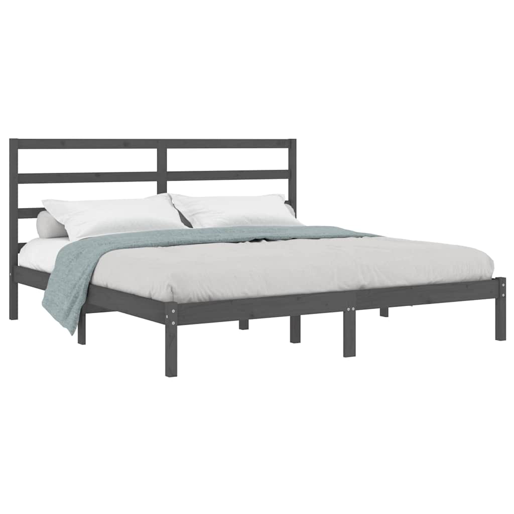 vidaXL Bed Frame without Mattress Grey 200x200 cm Solid Wood Pine 3