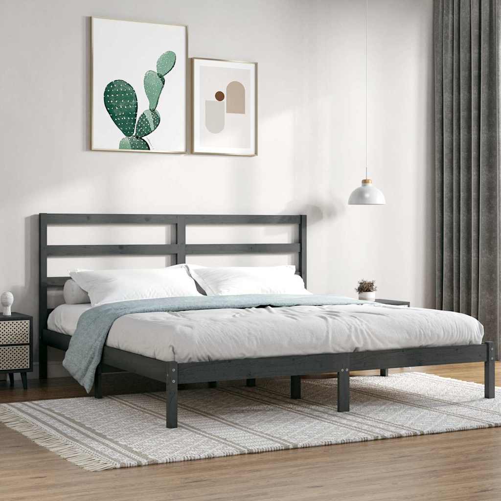 vidaXL Bed Frame without Mattress Grey 200x200 cm Solid Wood Pine 1