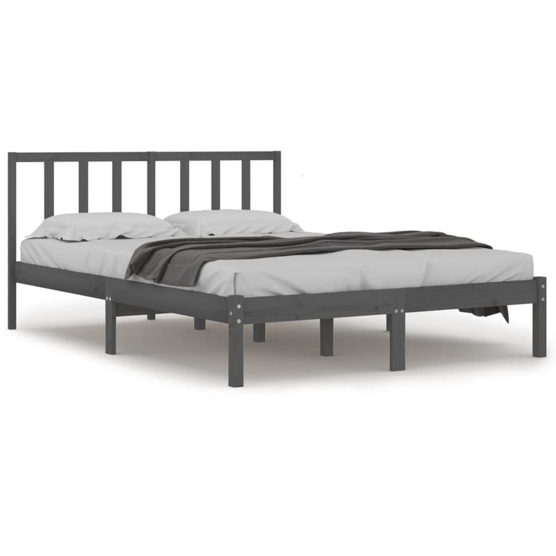 Bed Frame Grey Solid Wood Pine 140x190 cm