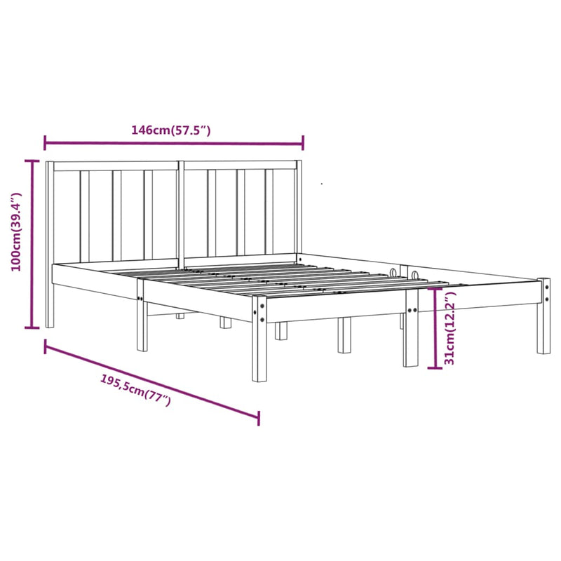 Bed Frame Grey Solid Wood Pine 140x190 cm