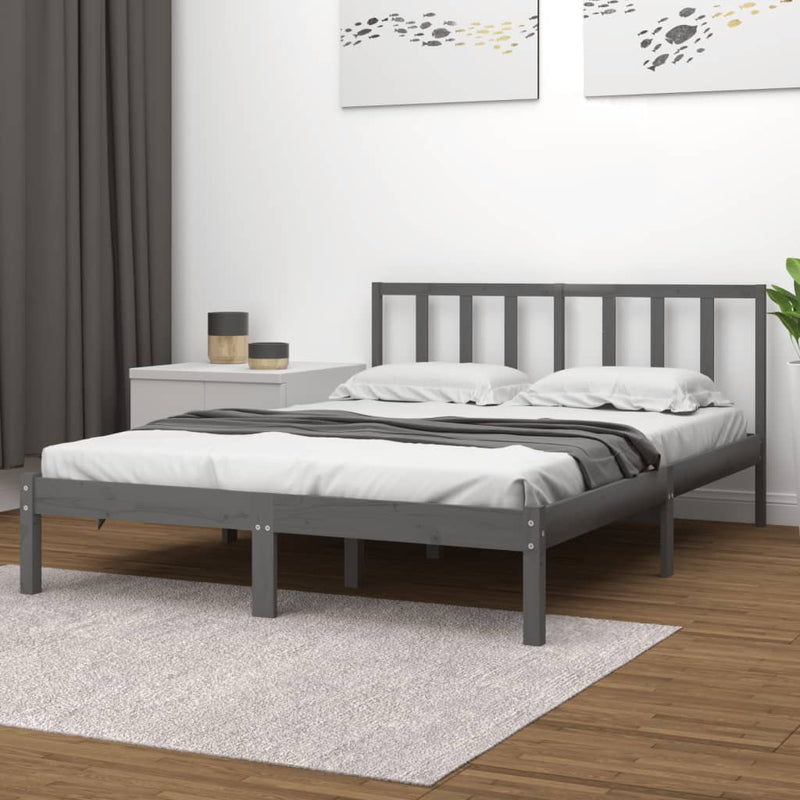 Bed Frame Grey Solid Wood Pine 140x190 cm