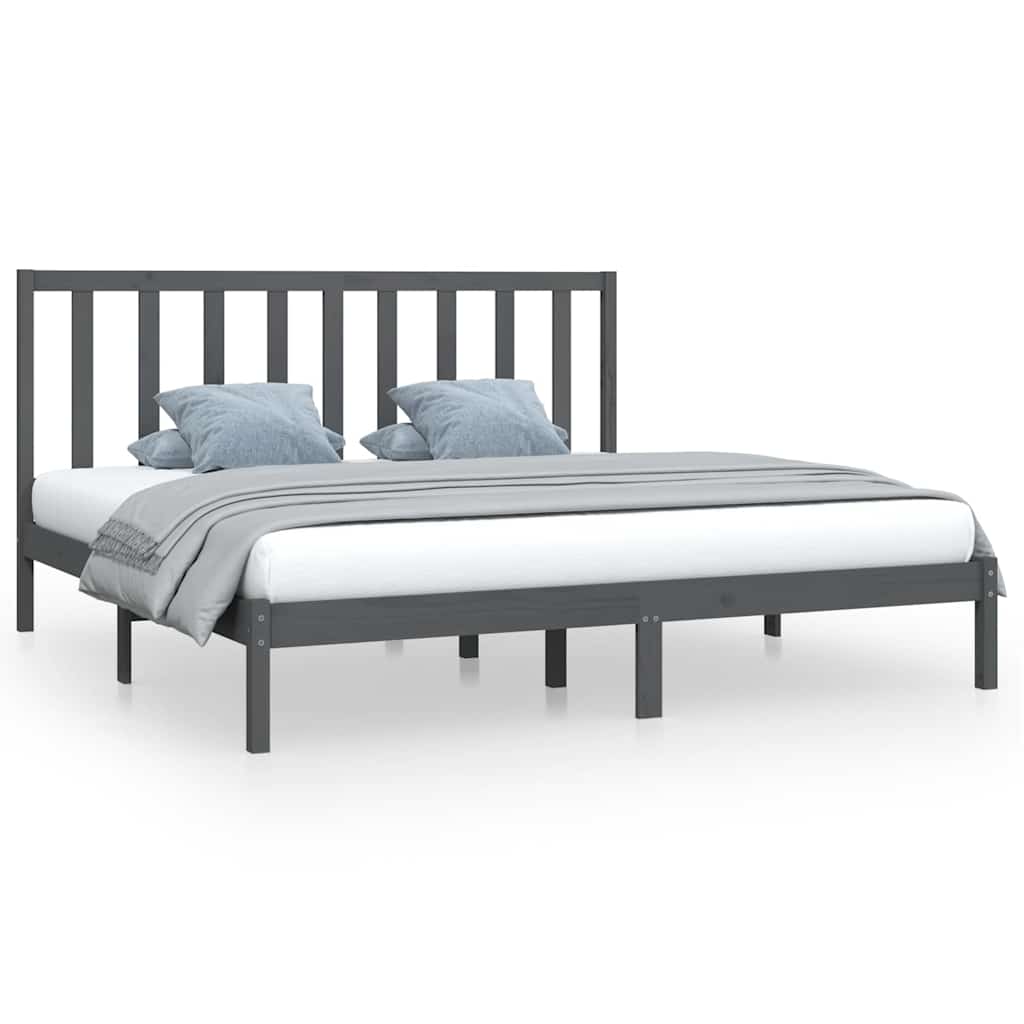 vidaXL Bed Frame without Mattress Grey Solid Wood Pine 200x200 cm 2