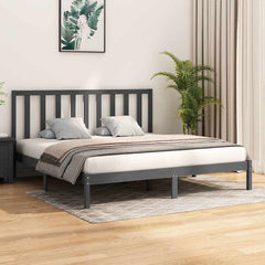 vidaXL Bed Frame without Mattress Grey Solid Wood Pine 200x200 cm 1