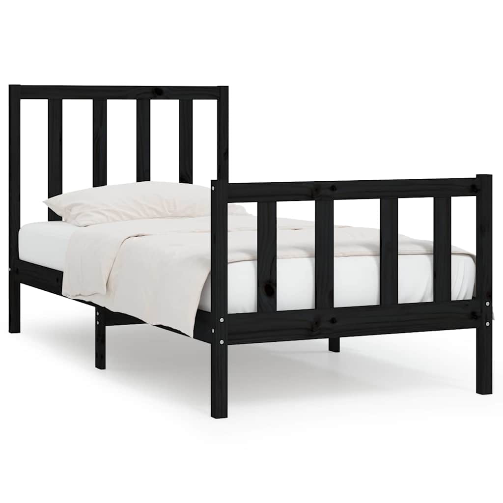 vidaXL Bed Frame without Mattress Black 75x190 cm Solid Wood 2