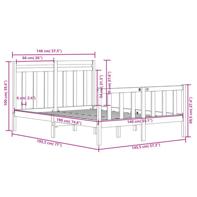 Bed Frame Grey Solid Wood 140x190 cm