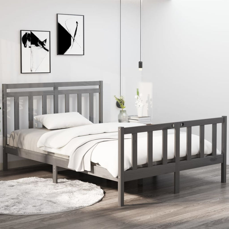 Bed Frame Grey Solid Wood 140x190 cm