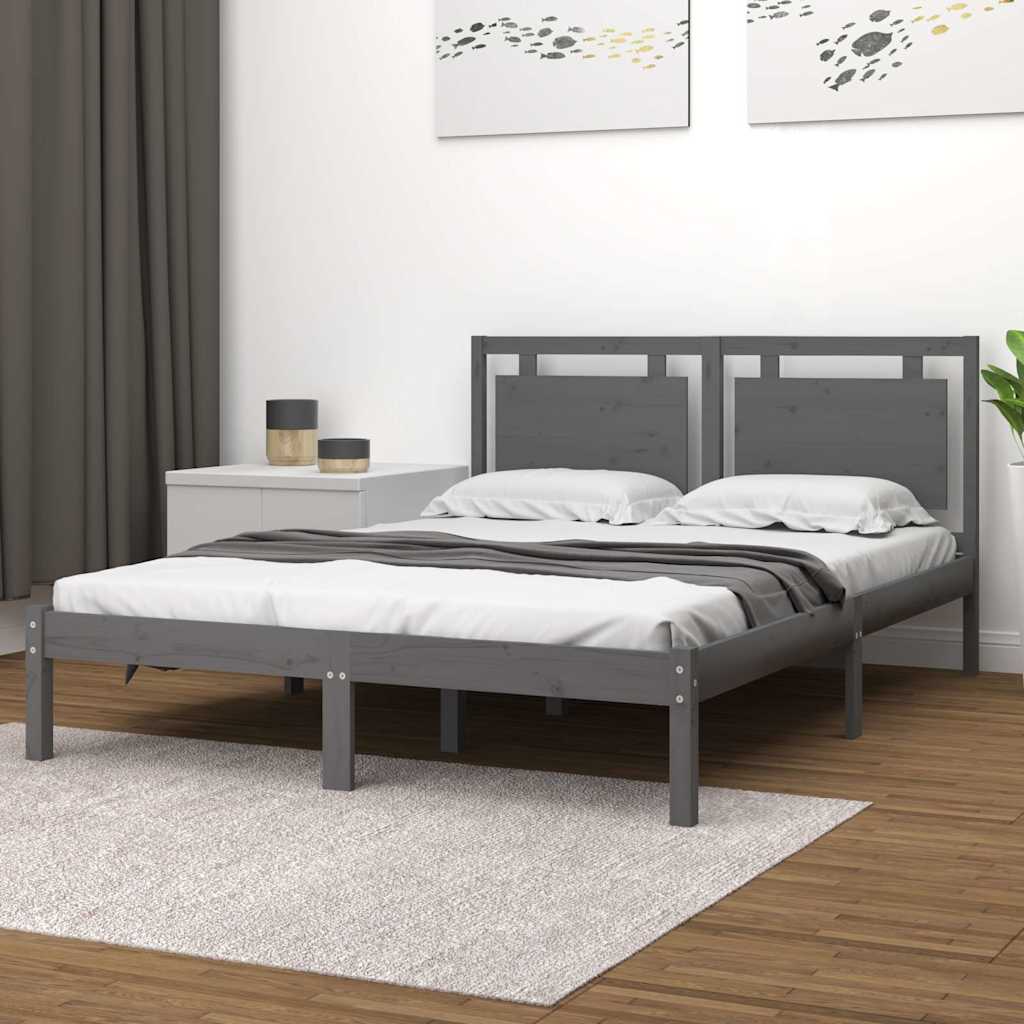 vidaXL Bed Frame without Mattress Grey 200x200 cm Solid Wood 1