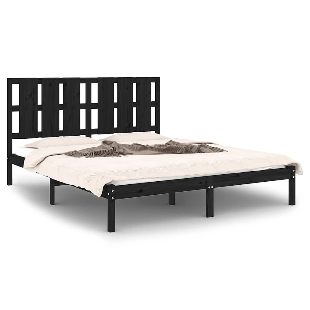 vidaXL Bed Frame without Mattress Black 150x200 cm Solid Wood 2