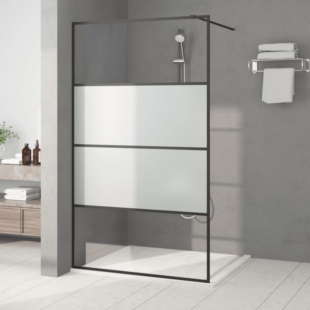 Walk-in Shower Wall Black ESG Glass Half Frosted 115 x 195 cm