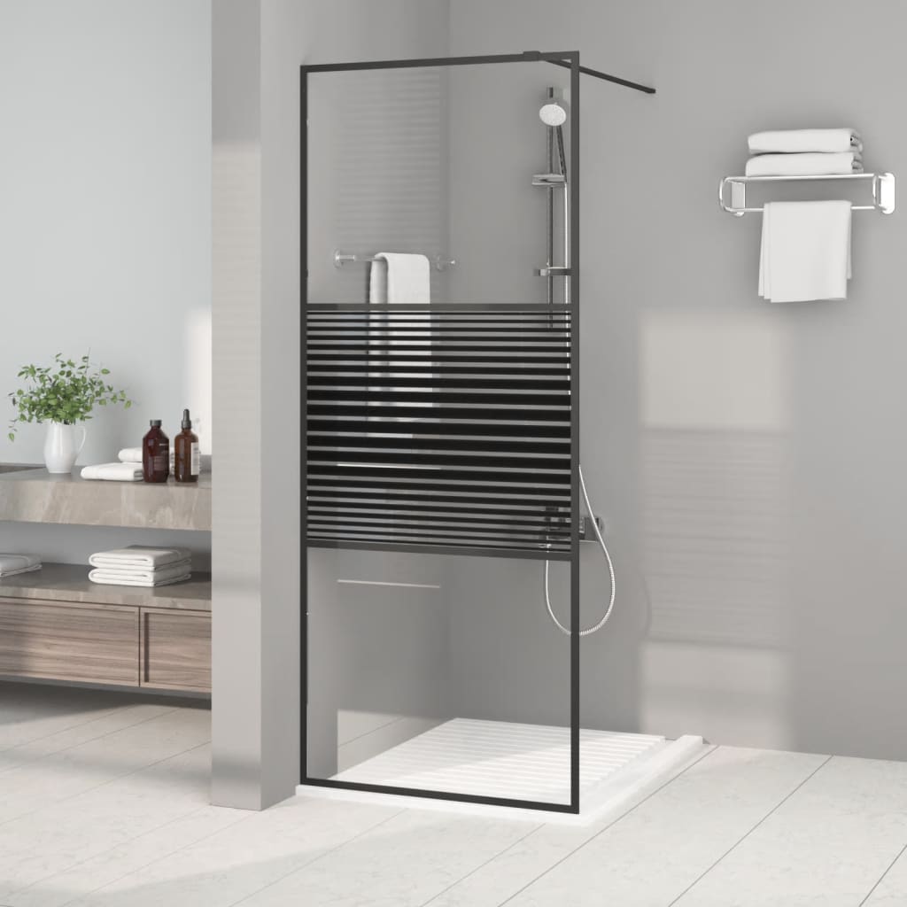Walk-in Shower Wall Clear ESG Glass Black 80 x 195 cm Striped