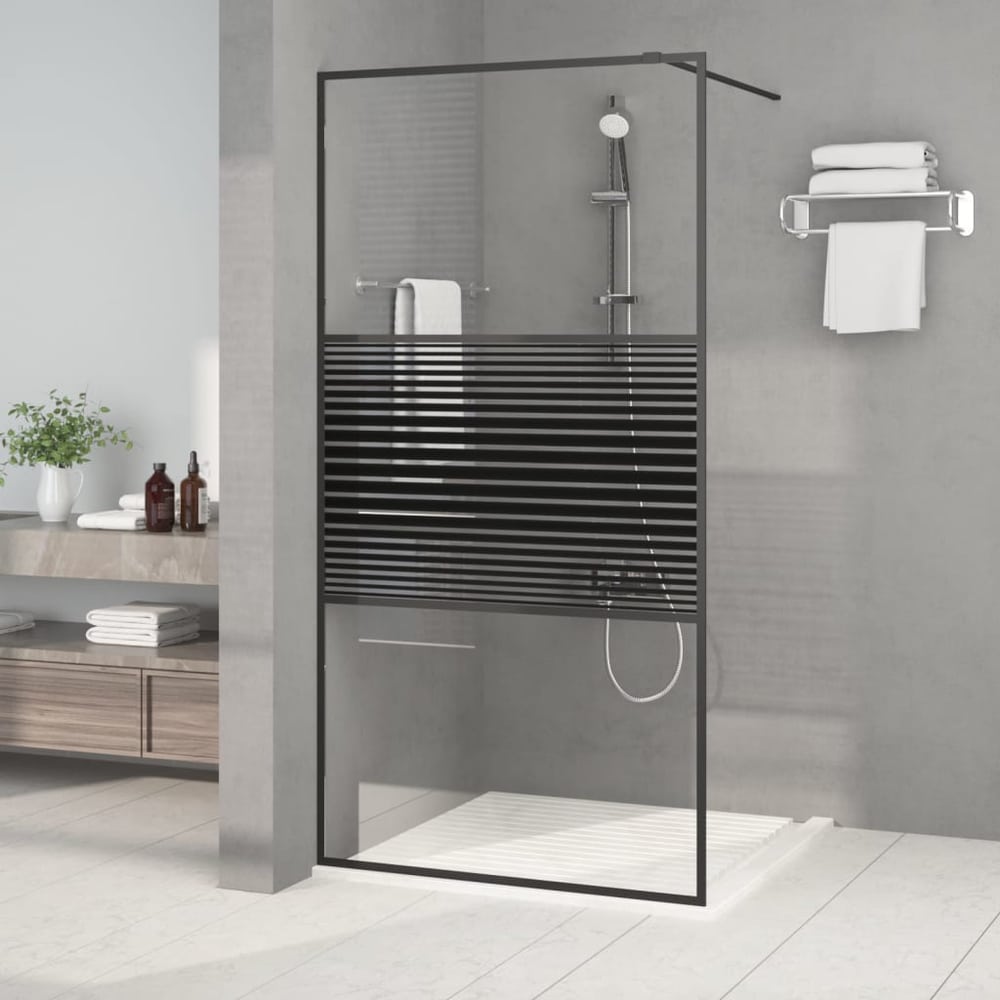 Walk-in Shower Wall Clear ESG Glass Black 100 x 195 cm Striped