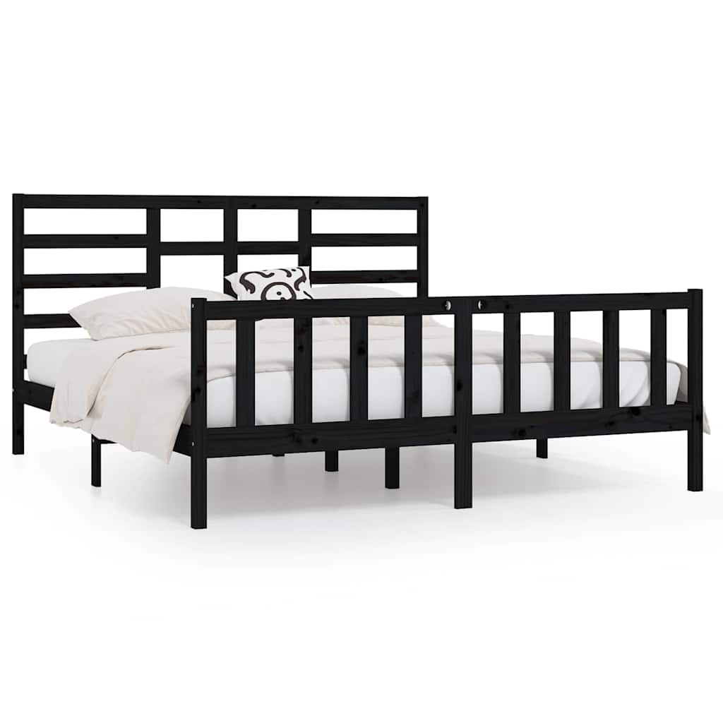 vidaXL Bed Frame without Mattress Black 200x200 cm Solid Wood Pine 2
