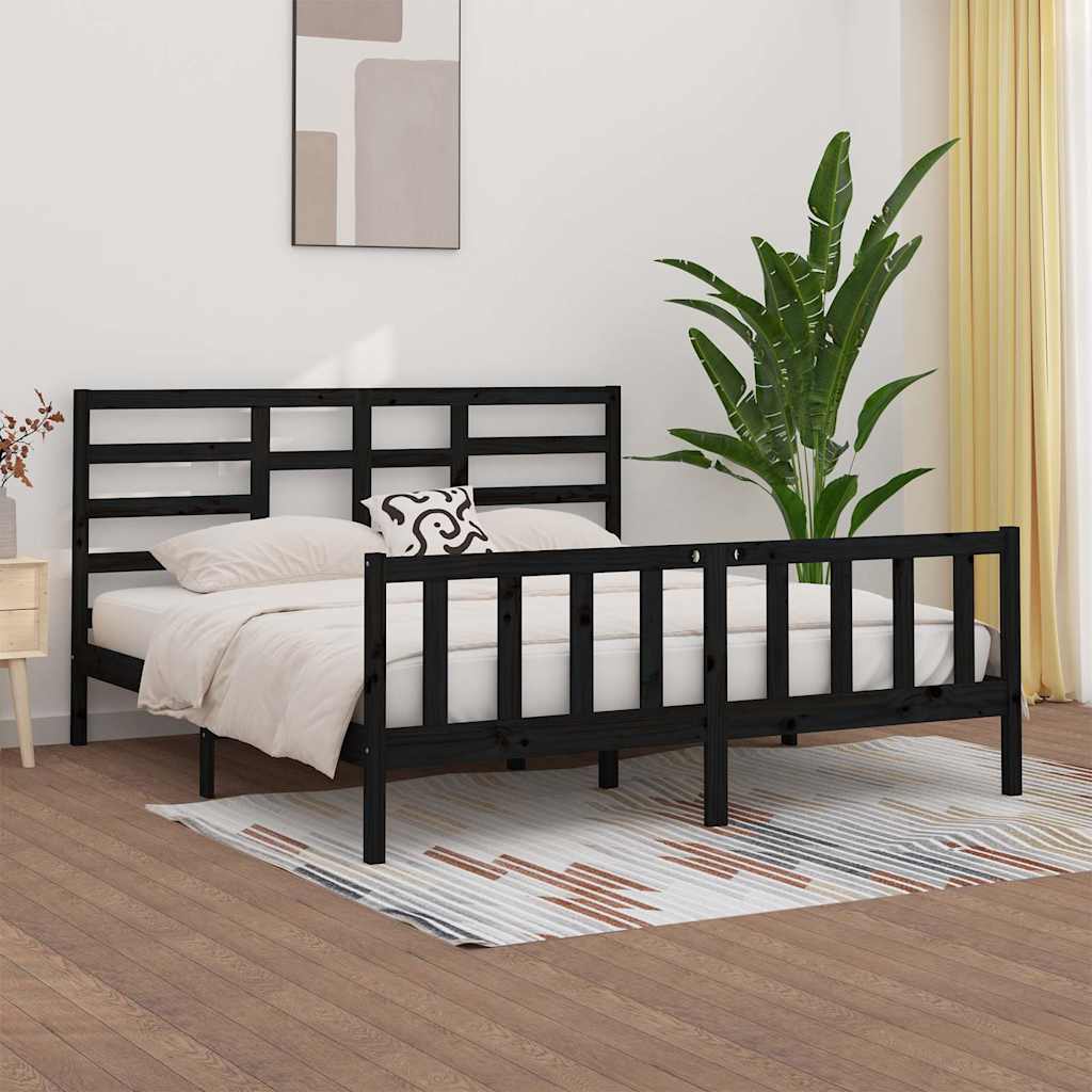 vidaXL Bed Frame without Mattress Black 200x200 cm Solid Wood Pine 1
