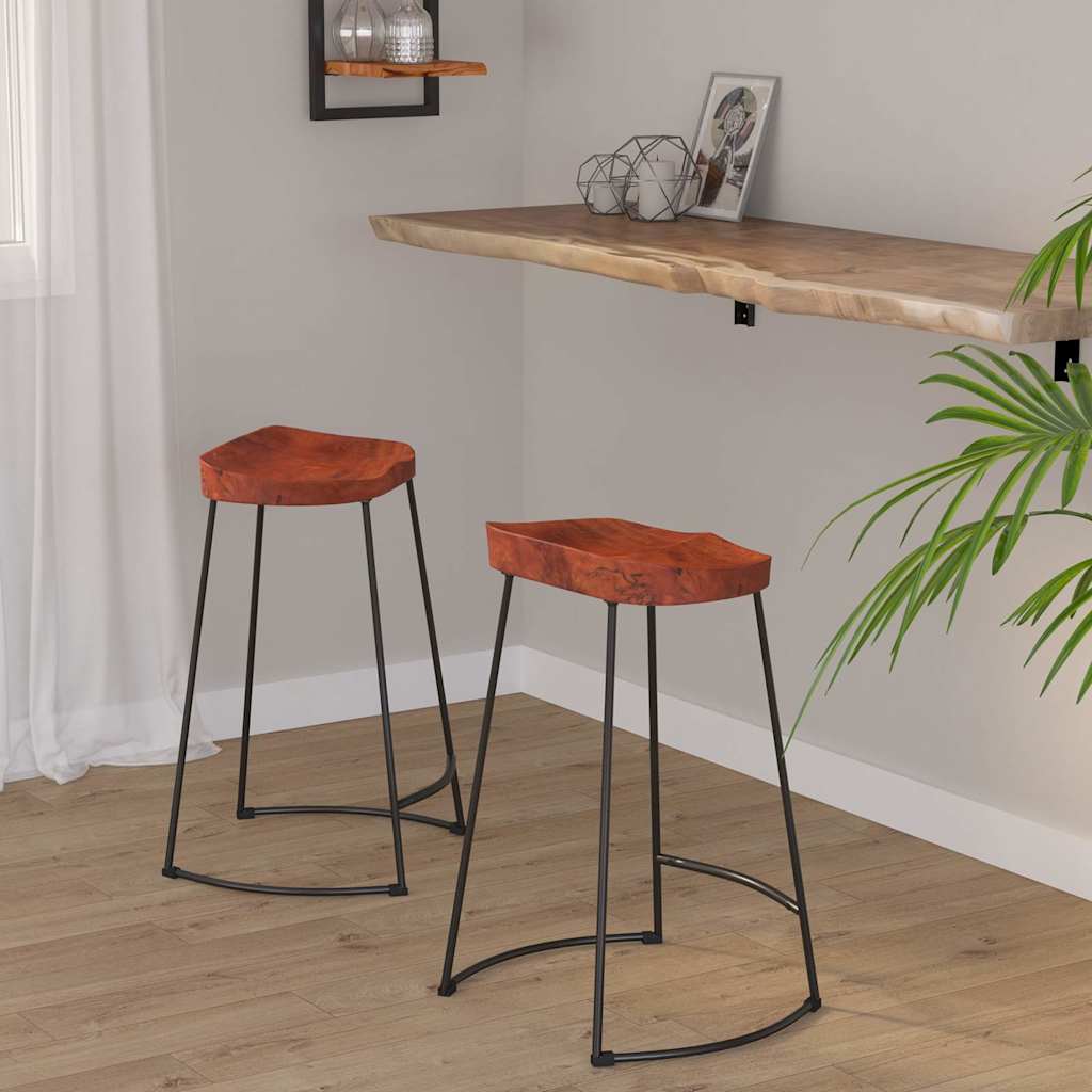 vidaXL Bar Stool | Set of 2 | Natural Mango Wood | Solid Mango Wood | Standard 1