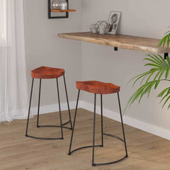vidaXL Bar Stool | Set of 2 | Natural Mango Wood | Solid Mango Wood | Standard 1