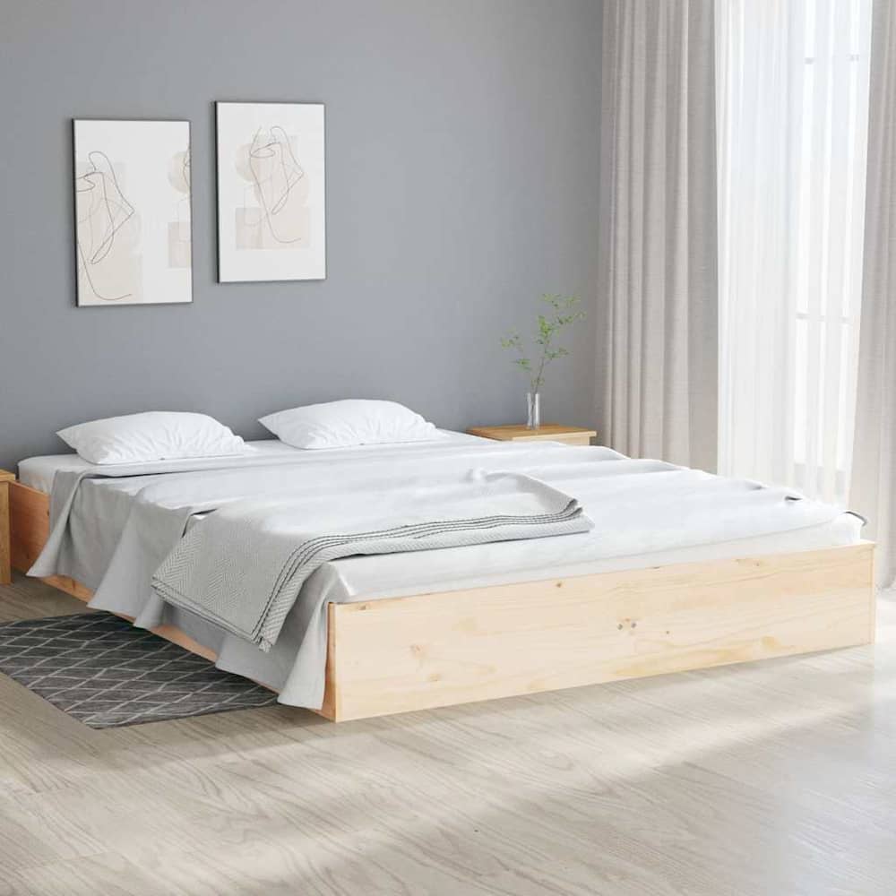 Bed Frame without Mattress Solid Wood Length Natural