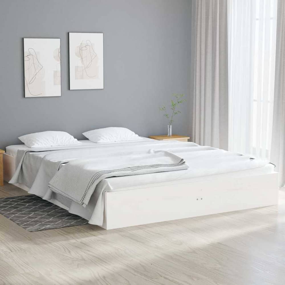 Bed Frame without Mattress Solid Wood Length White