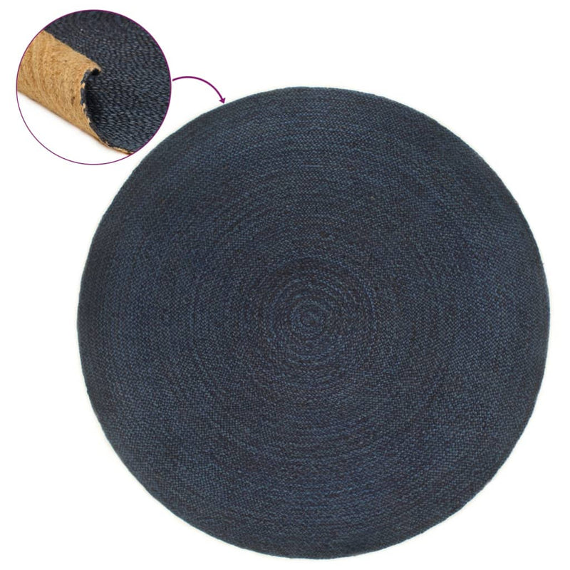 Braided Rug Reversible Navy Blue and Natural 180 cm Jute Round