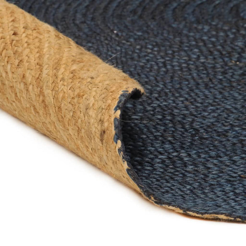 Braided Rug Reversible Navy Blue and Natural 180 cm Jute Round