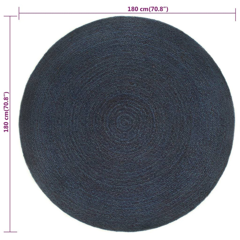 Braided Rug Reversible Navy Blue and Natural 180 cm Jute Round