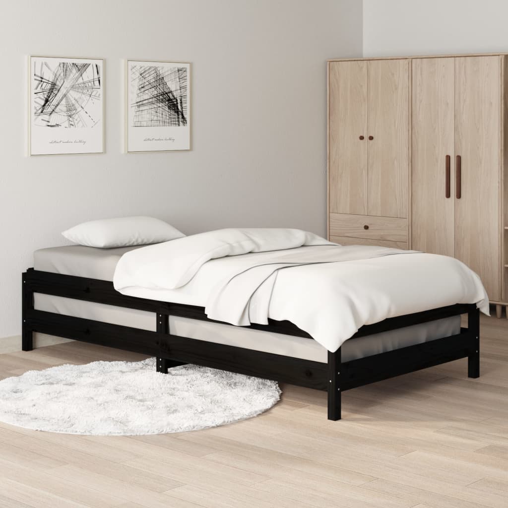 vidaXL Stack Bed | Black | Solid Pinewood | Small Single | Stackable | Stack Bed 4