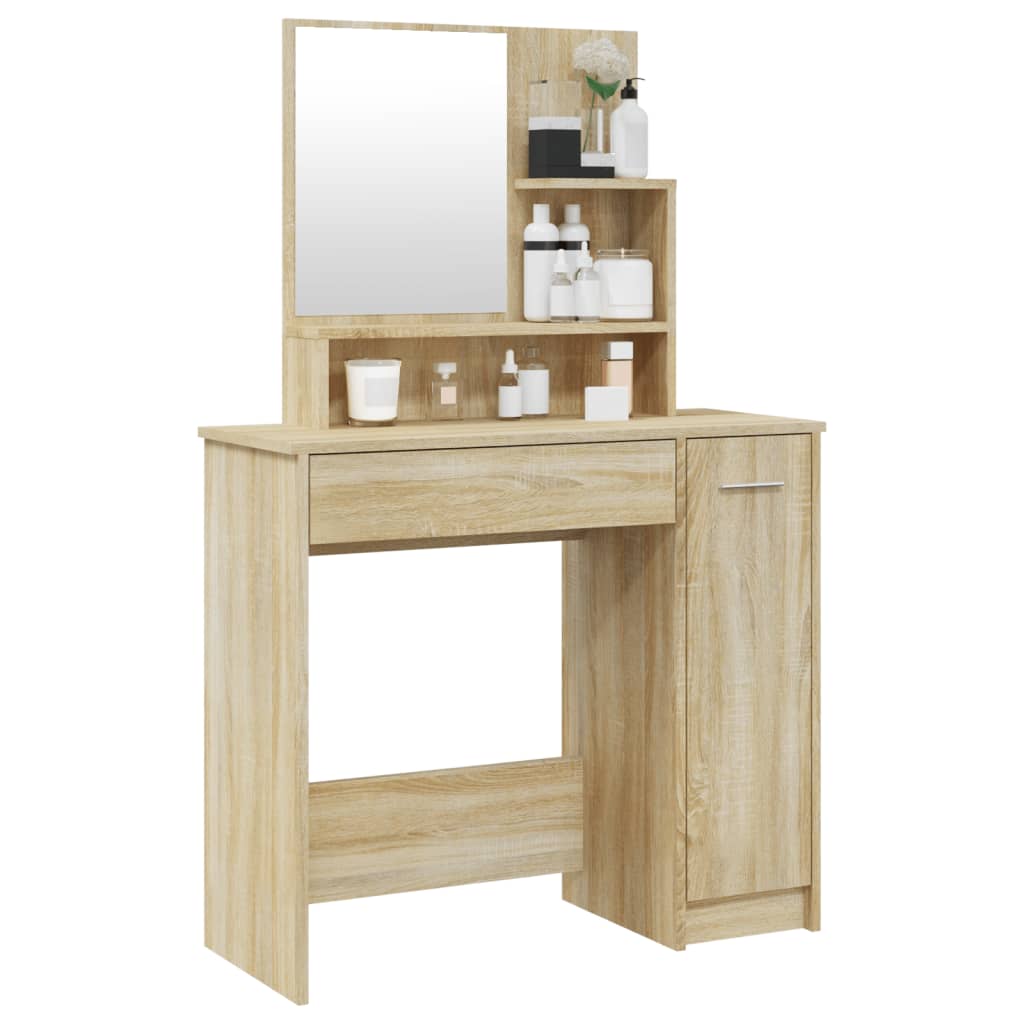 vidaXL Dressing Table with Mirror Sonoma Oak 86.5x35x136 cm 4
