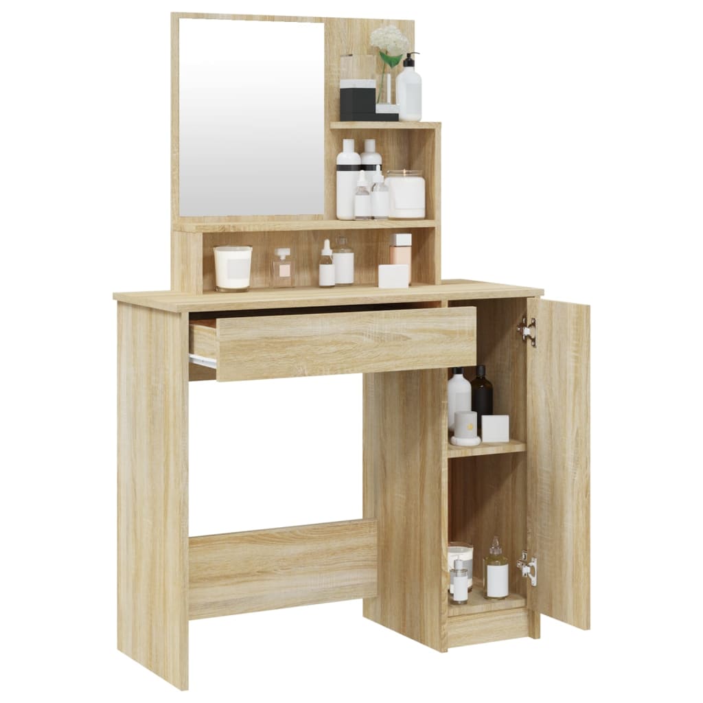 vidaXL Dressing Table with Mirror Sonoma Oak 86.5x35x136 cm 5