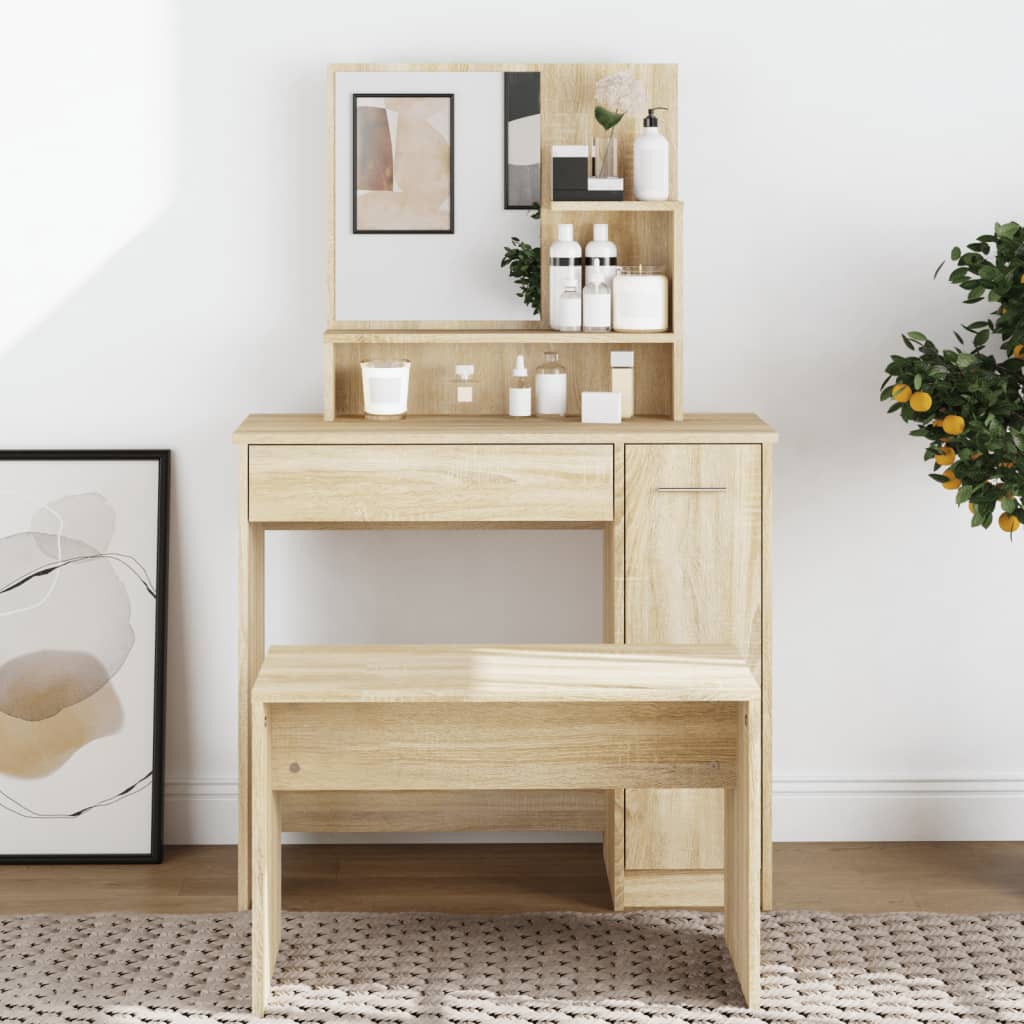 vidaXL Dressing Table with Mirror Sonoma Oak 86.5x35x136 cm 1