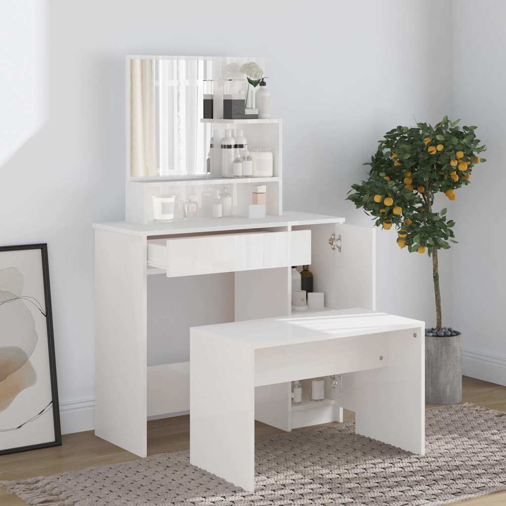 Dressing Table with Mirror 86,5x35x136 cm High gloss white
