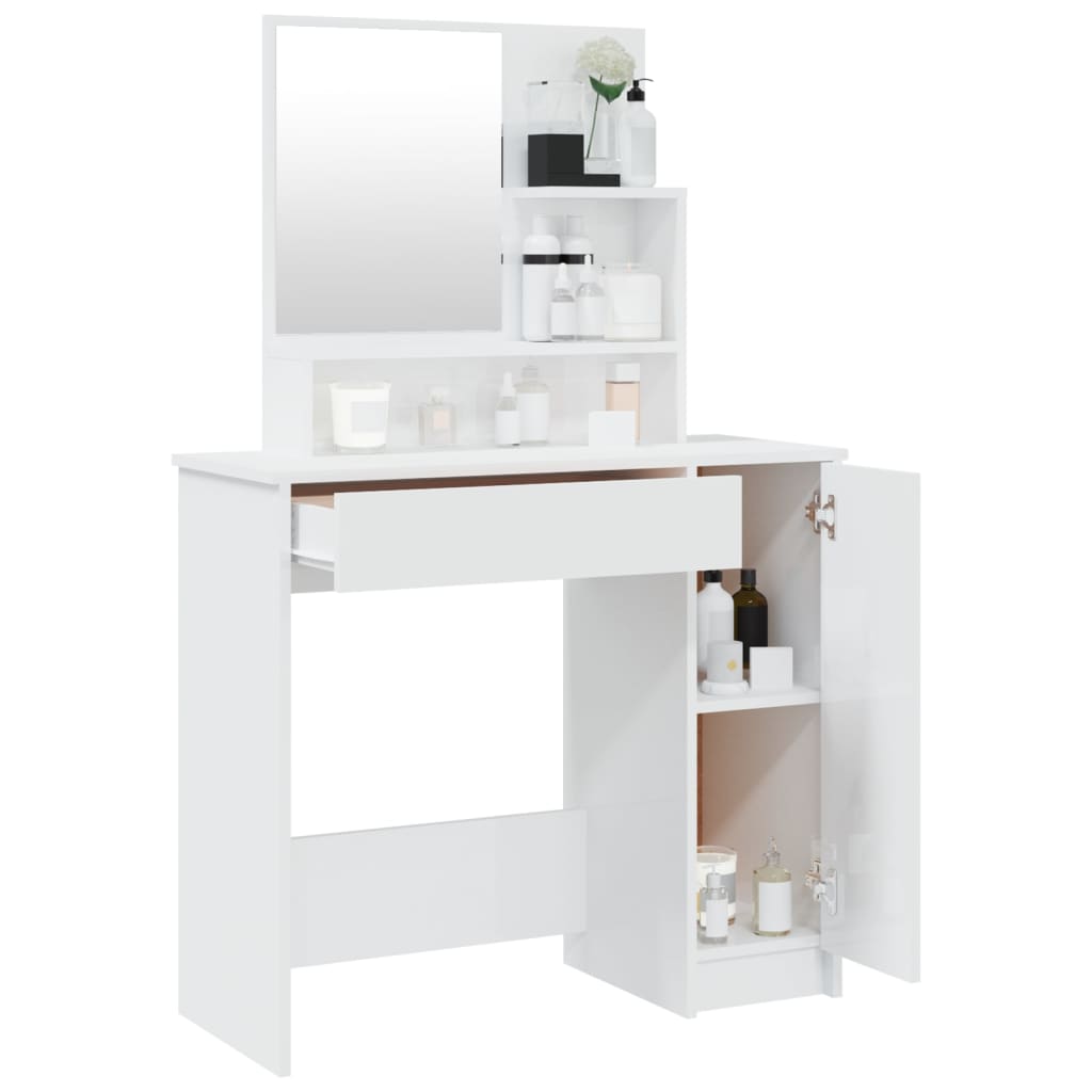 vidaXL Dressing Table with Mirror High Gloss White 86.5x35x136 cm 5