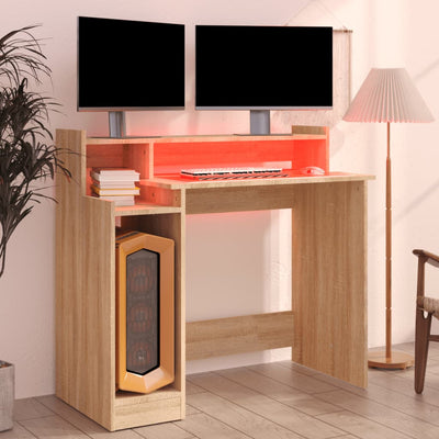 Desk with LED Lights Sonoma Oak 97x45x90 cm Engineered Wood