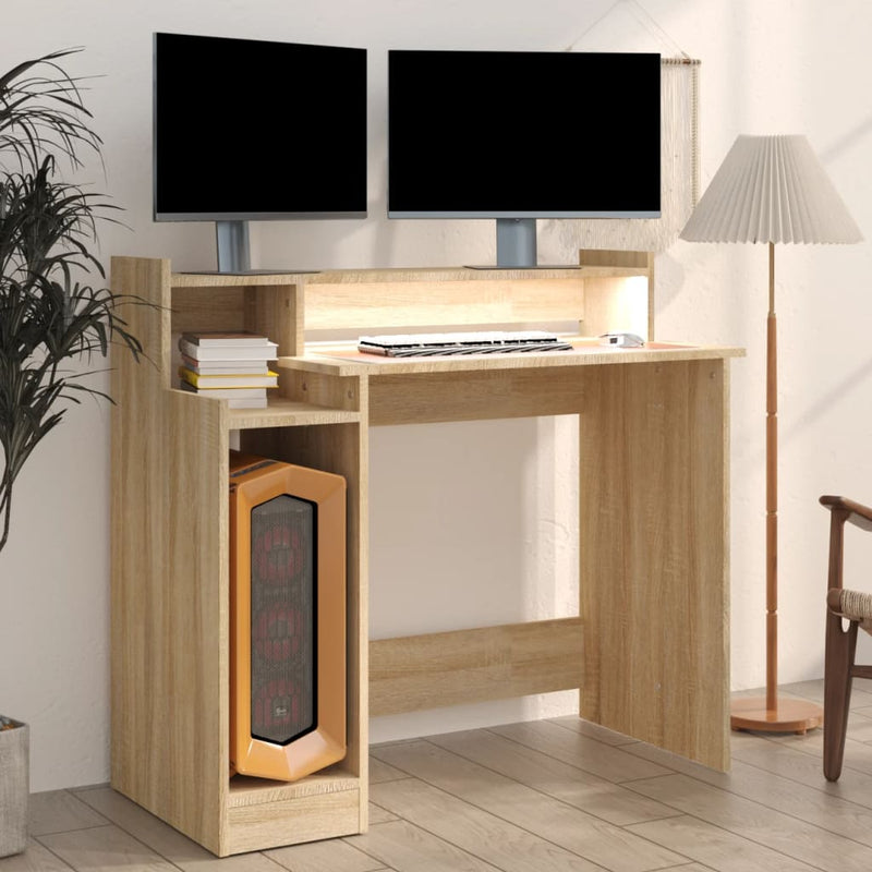 Desk with LED Lights Sonoma Oak 97x45x90 cm Engineered Wood