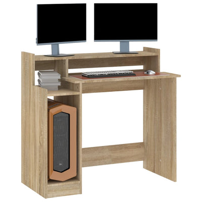 Desk with LED Lights Sonoma Oak 97x45x90 cm Engineered Wood