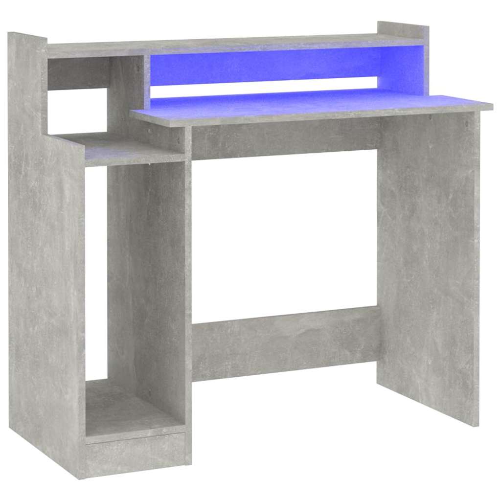 vidaXL Desk with LED Lights Concrete grey 97x45x90 cm Engineered Wood 2