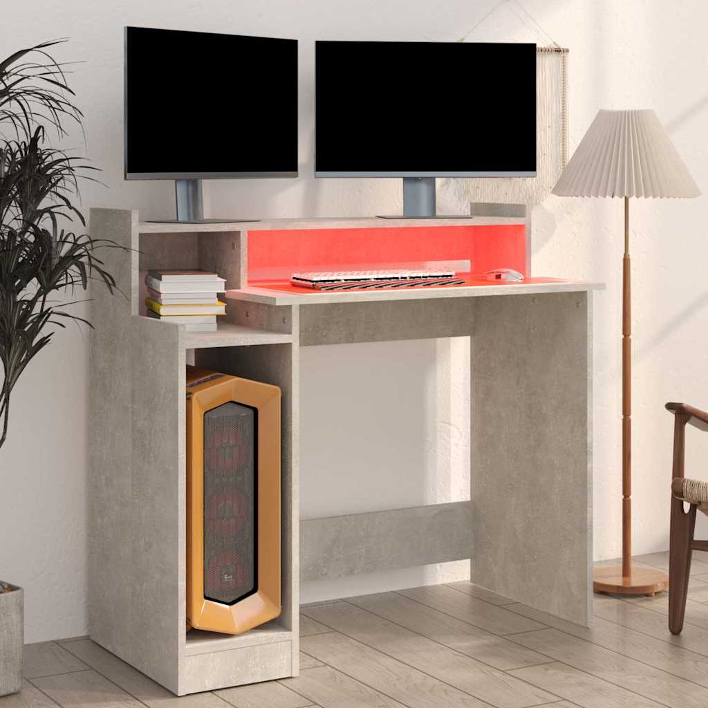 vidaXL Desk with LED Lights Concrete grey 97x45x90 cm Engineered Wood 4