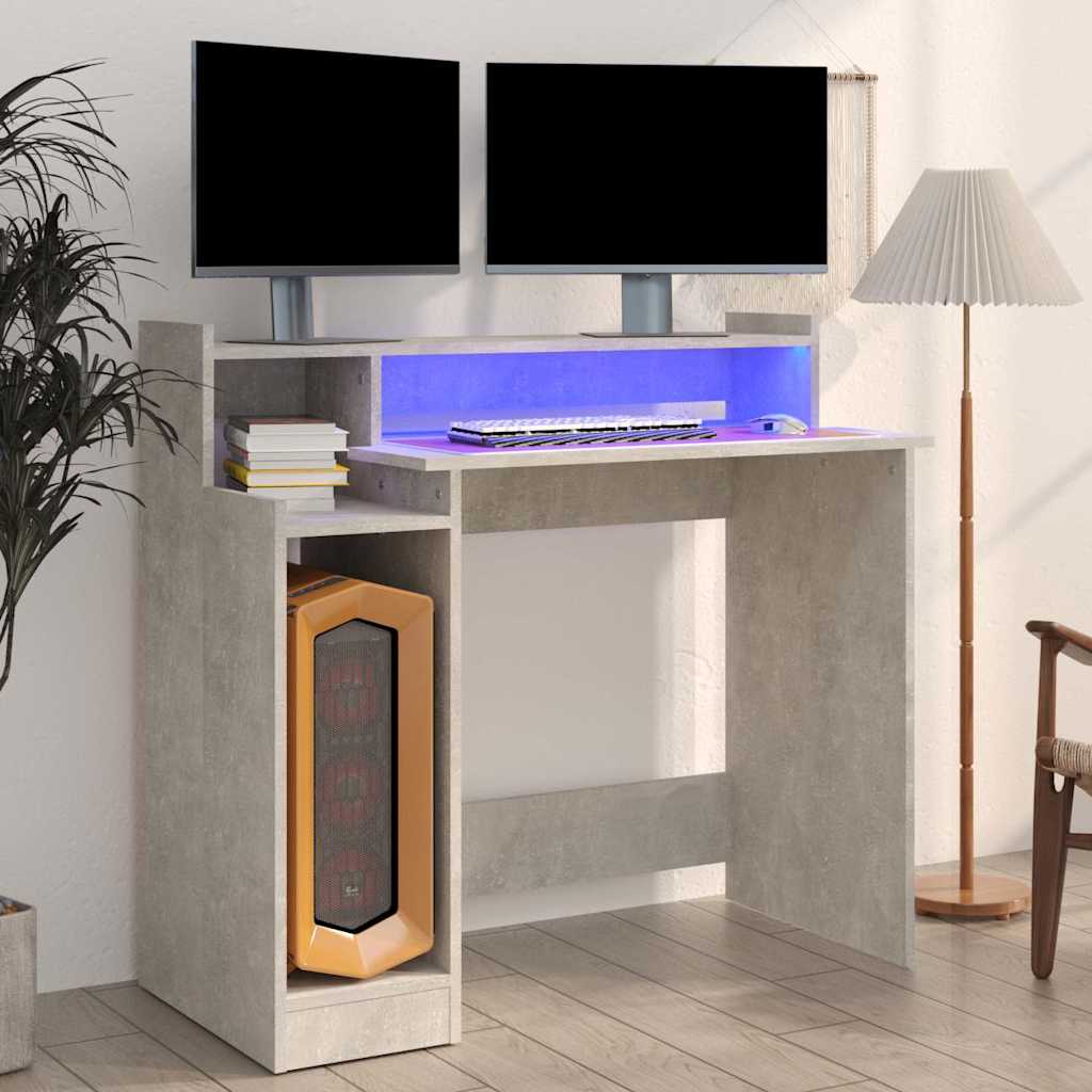 vidaXL Desk with LED Lights Concrete grey 97x45x90 cm Engineered Wood 1