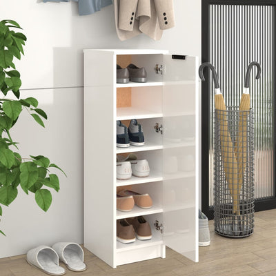 Shoe Cabinet High Gloss White 30x35x100 cm Engineered Wood