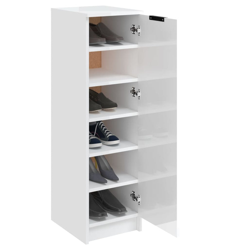 Shoe Cabinet High Gloss White 30x35x100 cm Engineered Wood