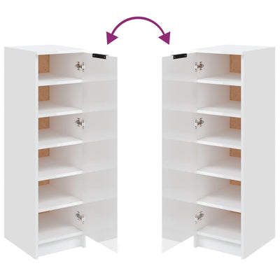 Shoe Cabinet High Gloss White 30x35x100 cm Engineered Wood