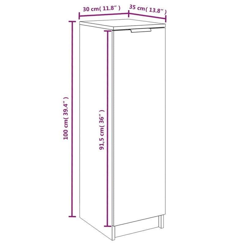 Shoe Cabinet High Gloss White 30x35x100 cm Engineered Wood