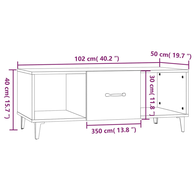 Coffee Table High Gloss White 102x50x40 cm Engineered Wood