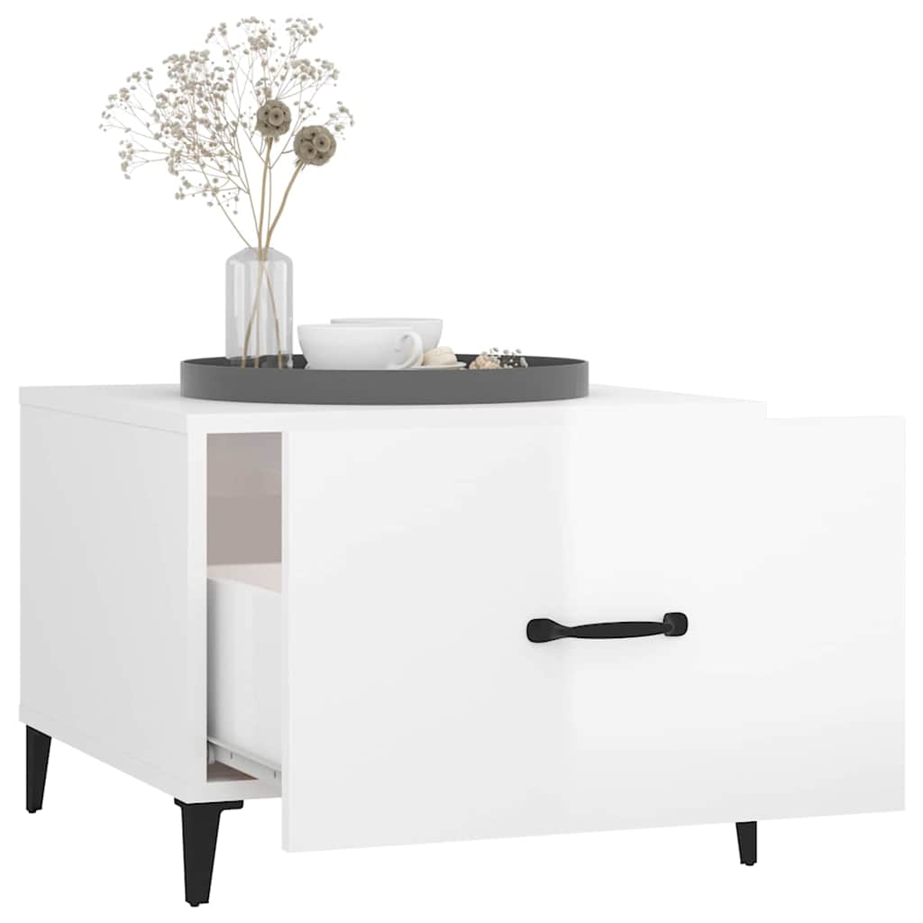 vidaXL Coffee Table with Metal Legs High Gloss White 50x50x40 cm 5