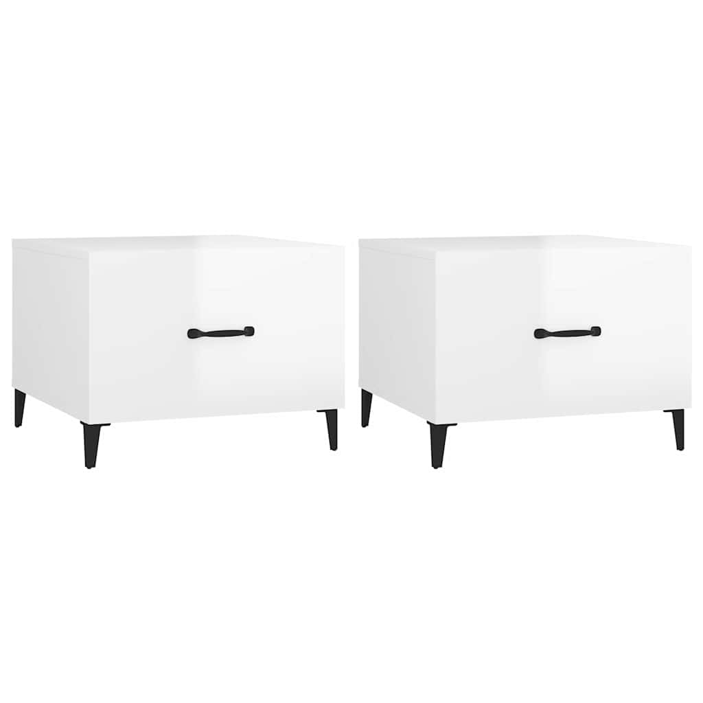 vidaXL Coffee Tables with Metal Legs 2 pcs High Gloss White 50x50x40 cm 2