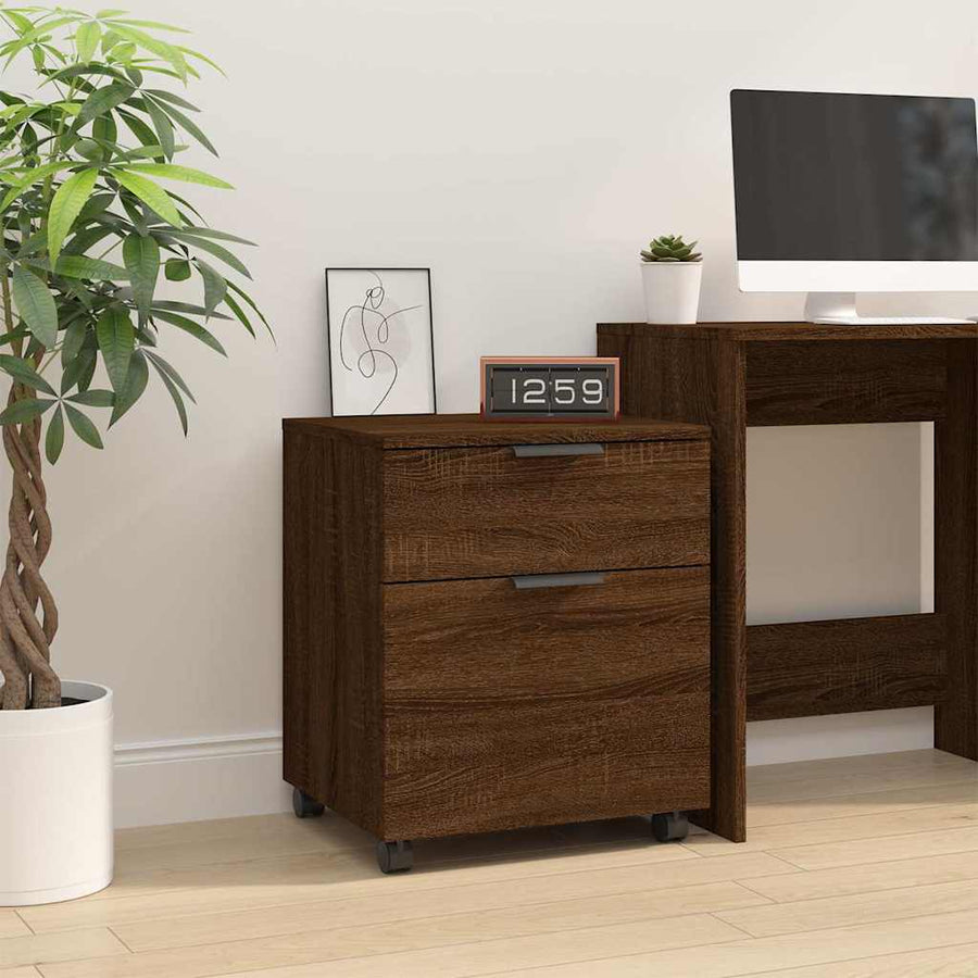 Mobile File Cabinet with Wheels Brown Oak