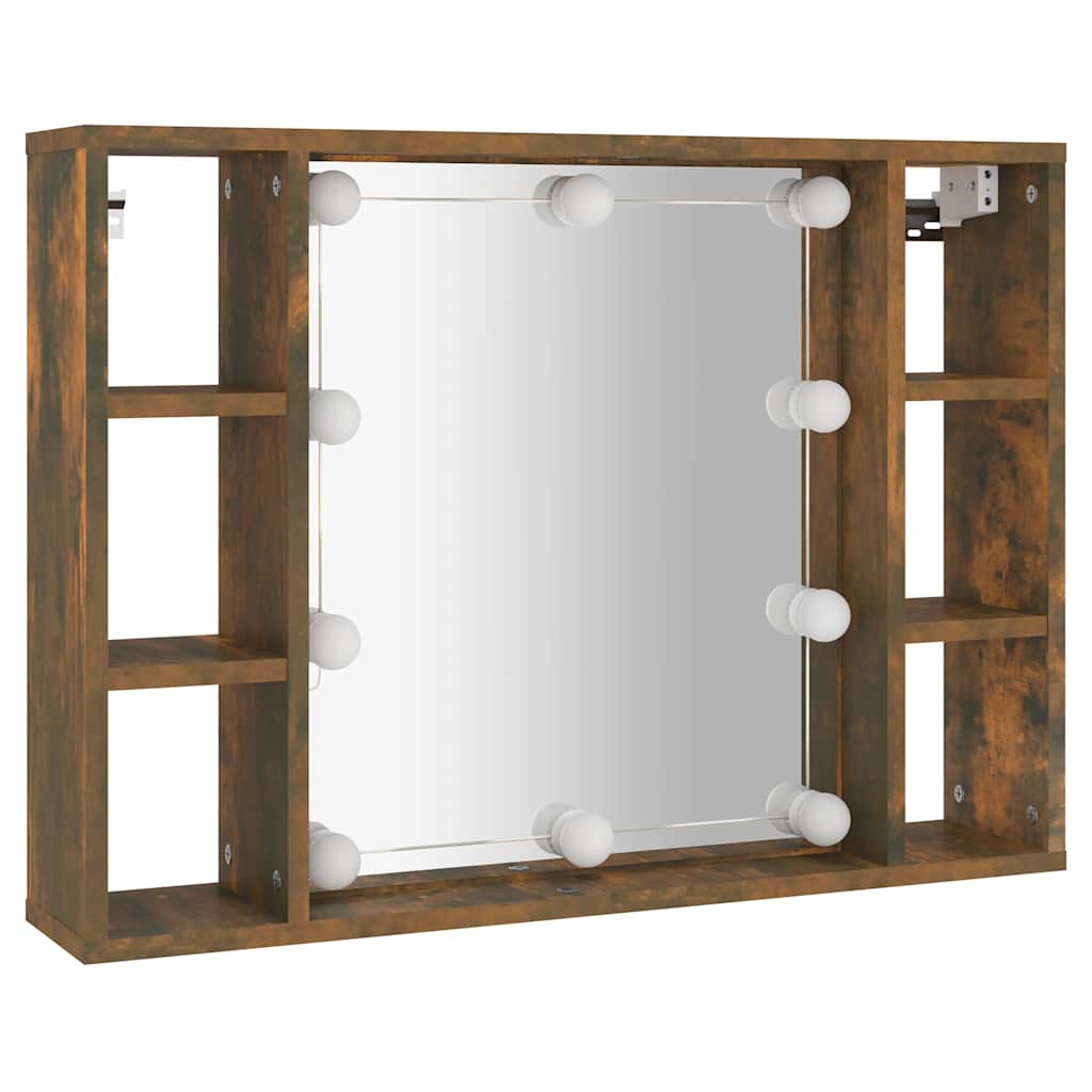 vidaXL Mirror Cabinet with LED Smoked Oak 76x15x55 cm 3