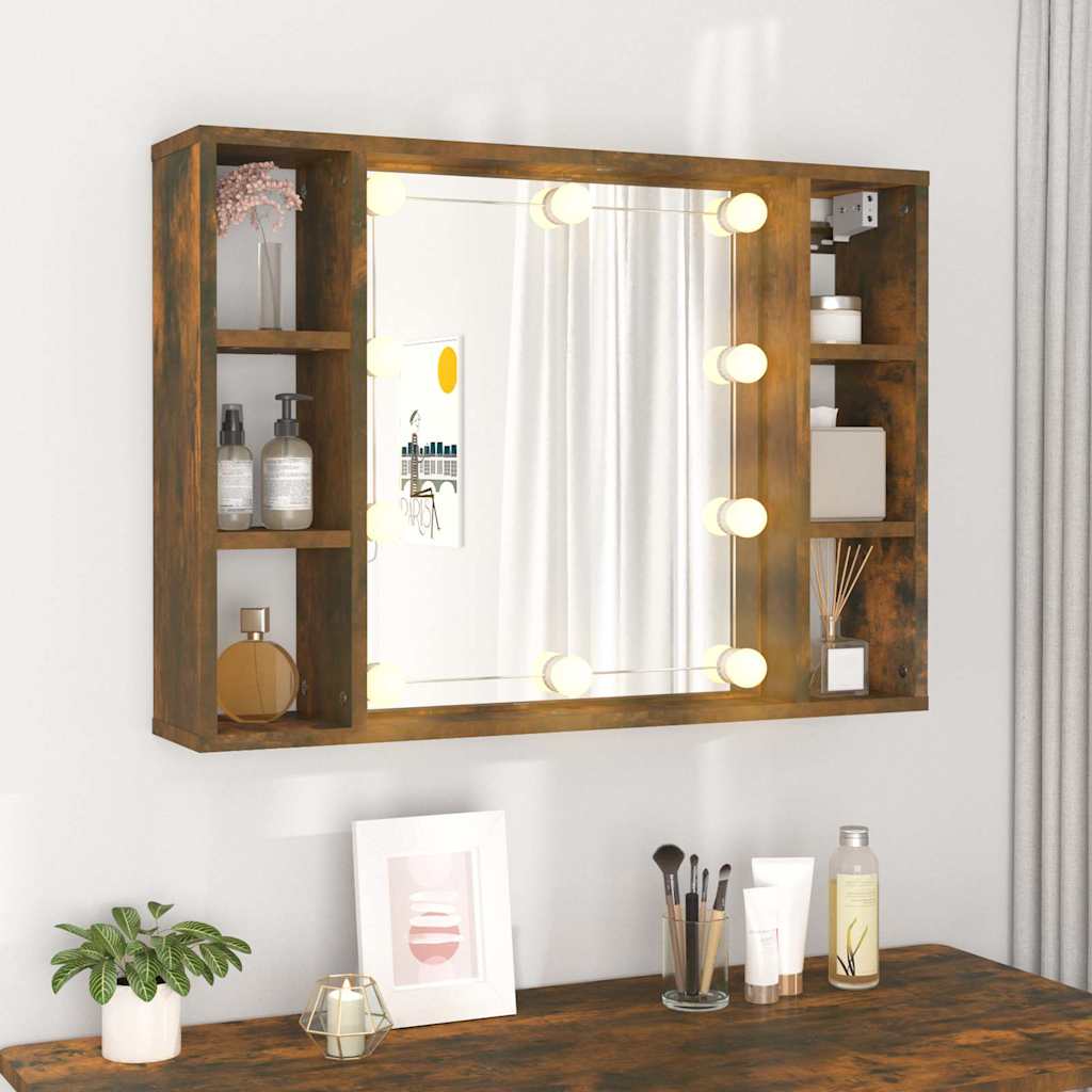 Mirror Cabinet with LED 76x15x55 cm Smoked oak