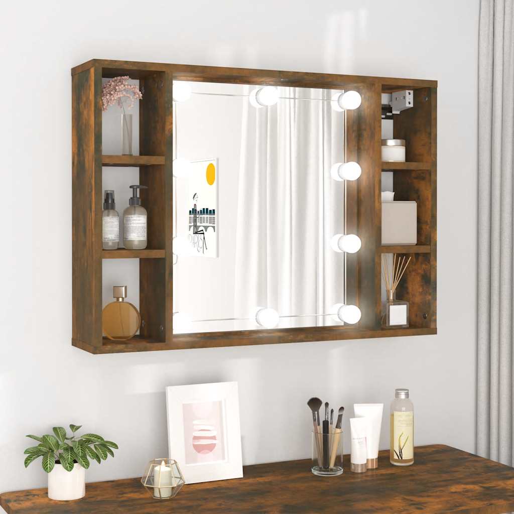 vidaXL Mirror Cabinet with LED Smoked Oak 76x15x55 cm 1
