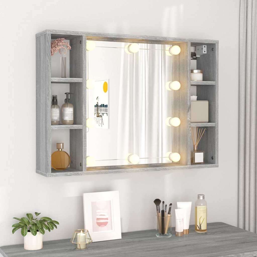 vidaXL Mirror Cabinet with LED Grey Sonoma 76x15x55 cm 4