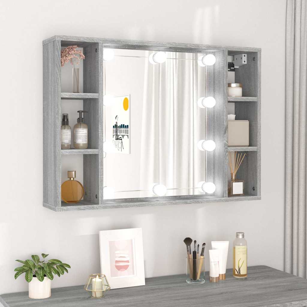 vidaXL Mirror Cabinet with LED Grey Sonoma 76x15x55 cm 1