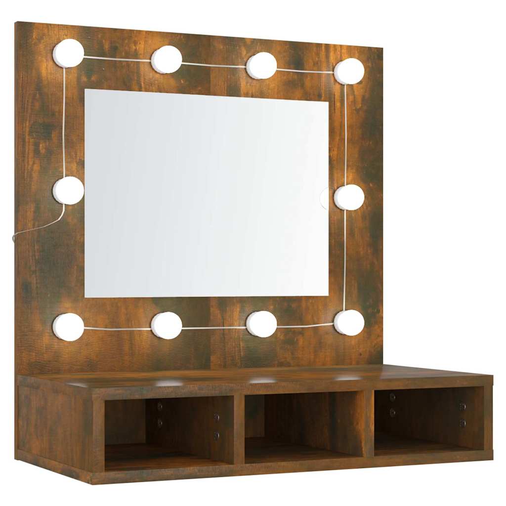 vidaXL Mirror Cabinet with LED Smoked Oak 60x31.5x62 cm 2